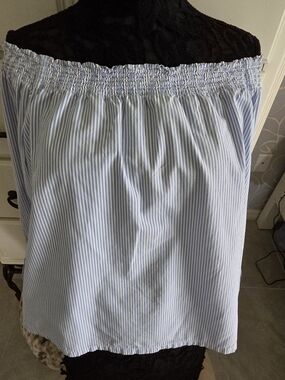 LOFT Blue and White Striped Smocked Waist A-Line Skirt